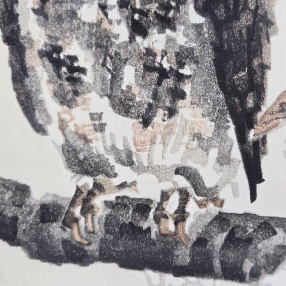 Vintage 1950's Woodblock Print "Owl and Cherry" by Eiichi Kotozuka Framed Glass - Picture 7 of 16